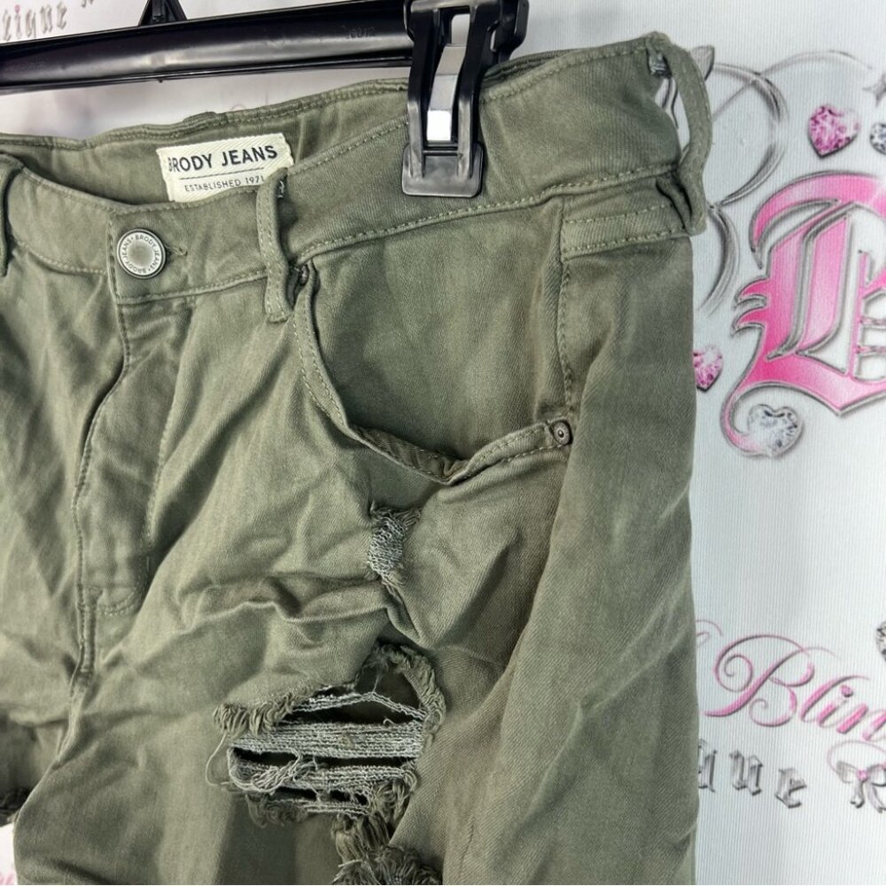 Brody Jeans shorts denim jeans green military cargo Olive Distressed Jean Shorts - Picture 4 of 10
